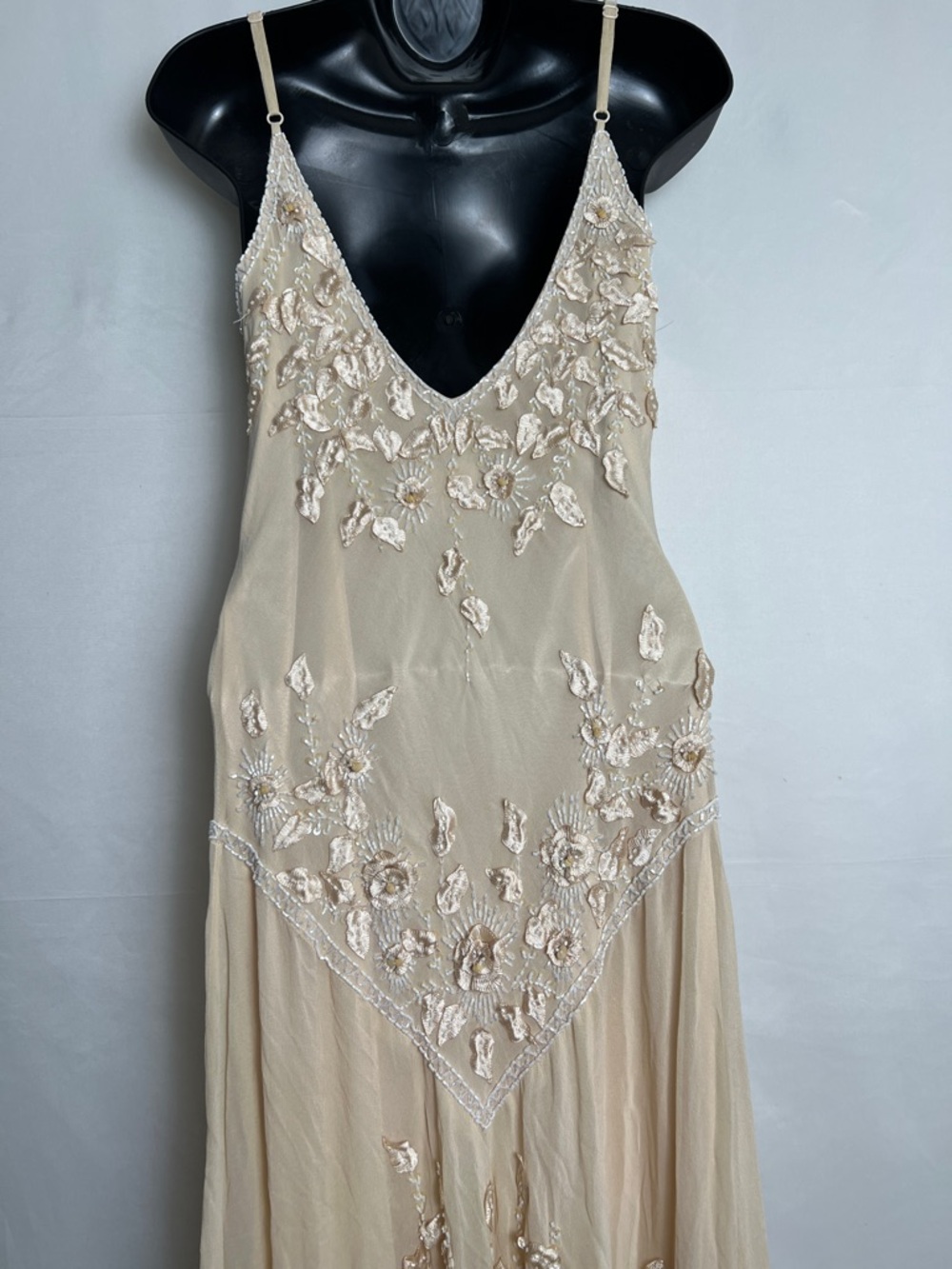 Lillie Rubin Beaded Asymmetrical Slip Dress in Champagne Beige - Picture 8 of 10